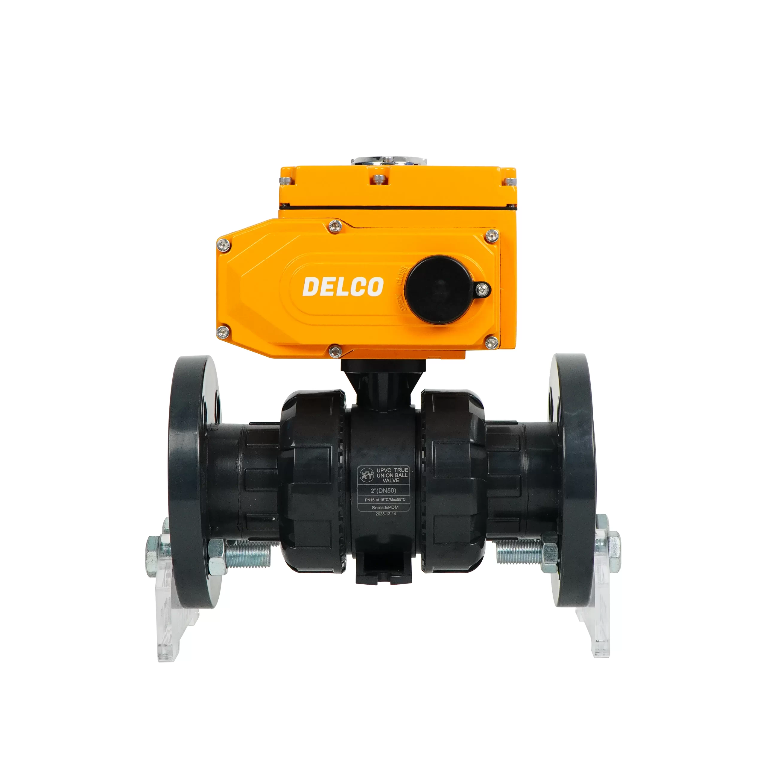 IP67-DK55-PVF Electric Two-Way Double Union Plastic Flanged Ball Valve 4