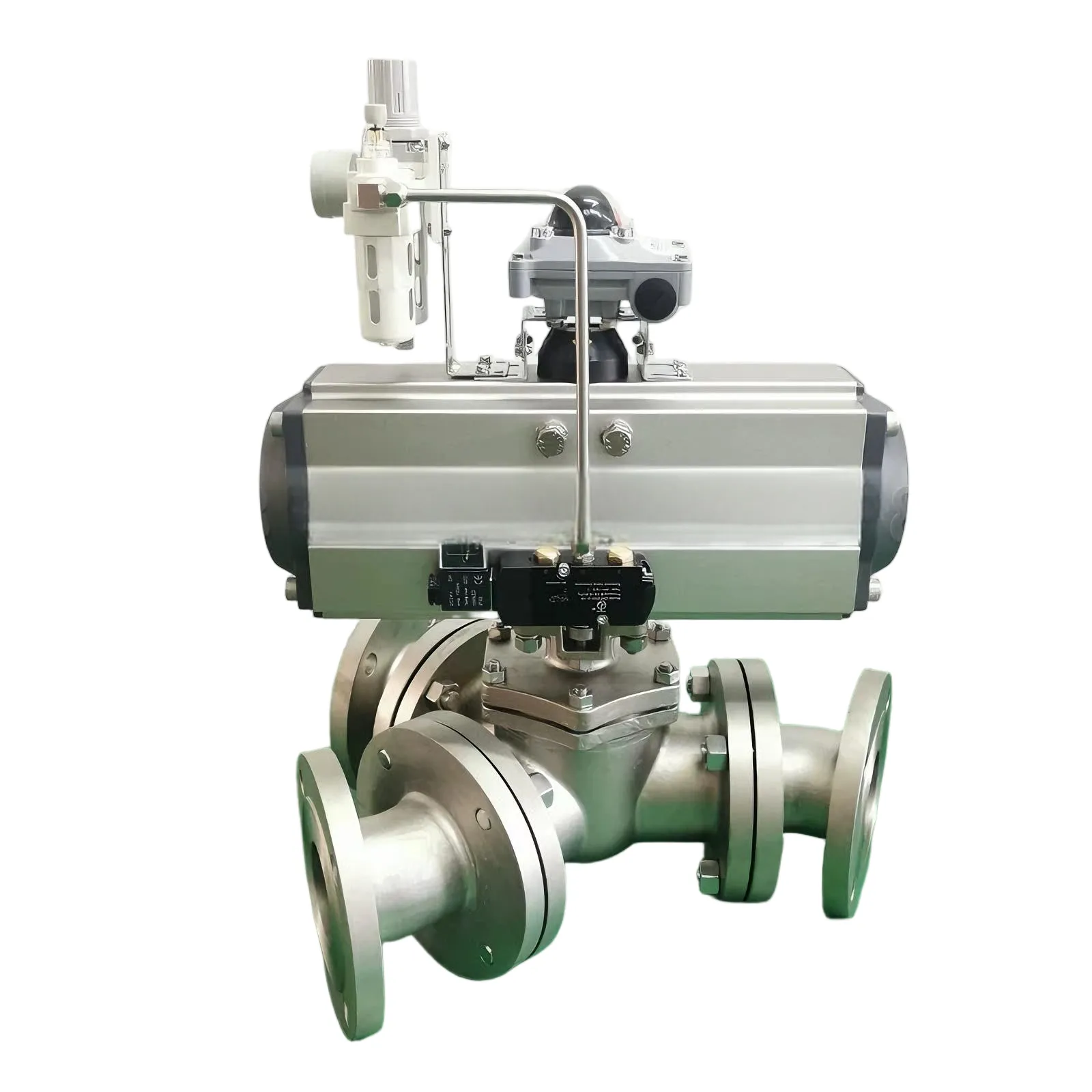 Pneumatic Y-type three-way flange ball valve 4